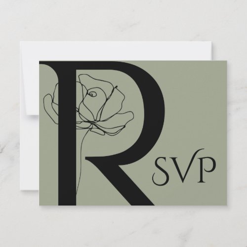 Modern Sage Green Floral Sketch Wedding RSVP Card