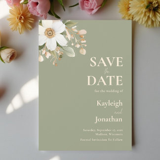 Modern Sage Green Floral Watercolor Wedding Save The Date