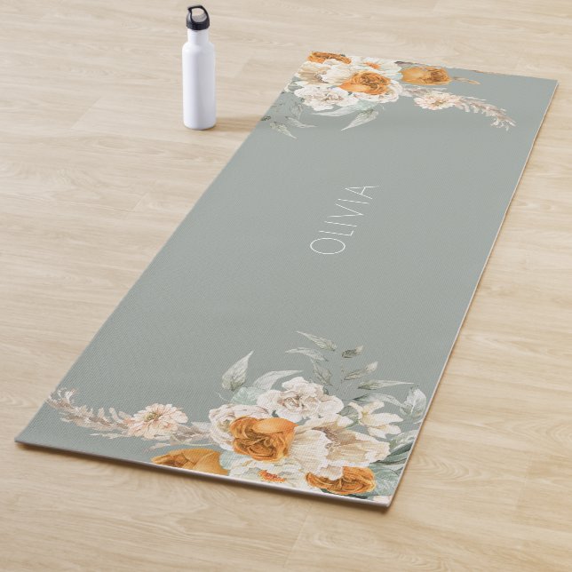 Modern Sage Green Floral Yoga Mat (In Situ)