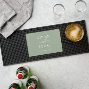 Modern Sage Green Formal Minimal Wedding Bar Mat