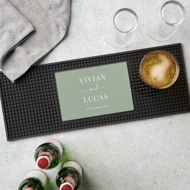 Modern Sage Green Formal Minimal Wedding Bar Mat (Insitu (Bar 1))