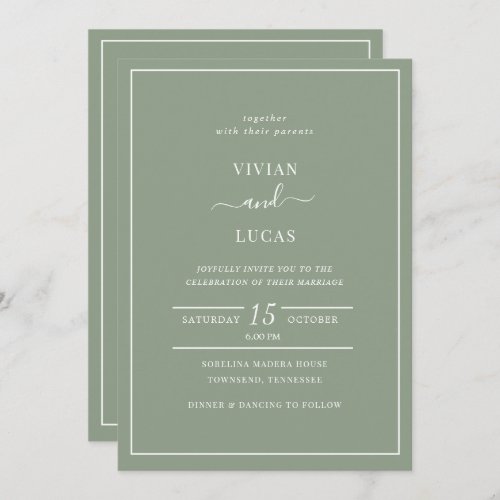 Modern Sage Green Formal Minimal Wedding Invitation
