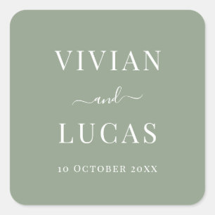 Modern Sage Green Formal Minimal Wedding Square Sticker