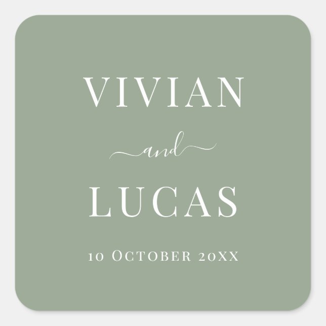 Modern Sage Green Formal Minimal Wedding Square Sticker (Front)