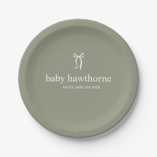 Modern Sage Green Gender Neutral Baby Shower Paper Plates