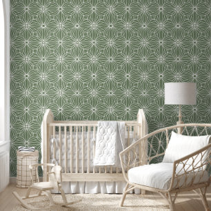 Modern Sage Green Geometric Circles Pattern Wallpaper