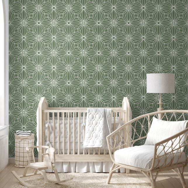 Modern Sage Green Geometric Circles Pattern Wallpaper (Kids)