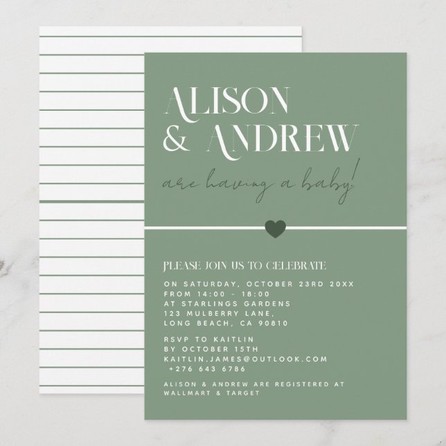 Modern Sage Green Geometric Couple's Baby Shower Invitation (Front/Back)