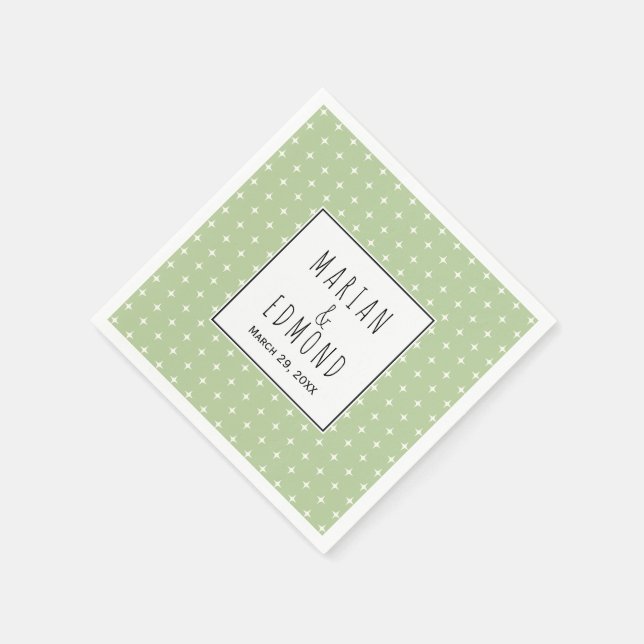 Modern sage green geometric typography wedding napkins (Corner)