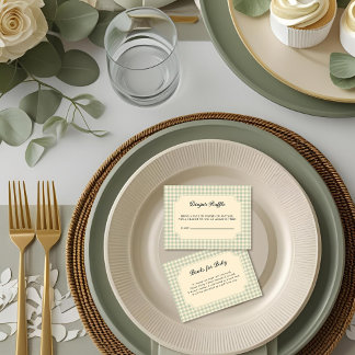 Modern Sage Green Gingham Baby Shower Enclosure Card