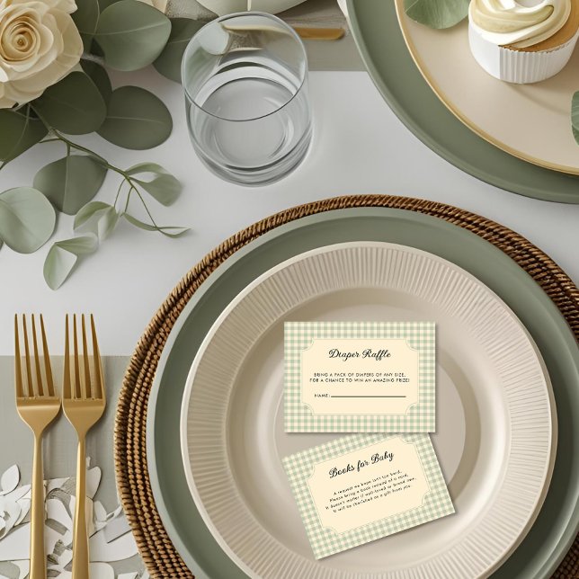 Modern Sage Green Gingham Baby Shower Enclosure  Card (Baby Shower Enclosure cards )