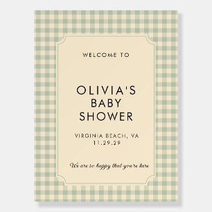 Modern Sage Green Gingham Baby Shower Welcome Sign