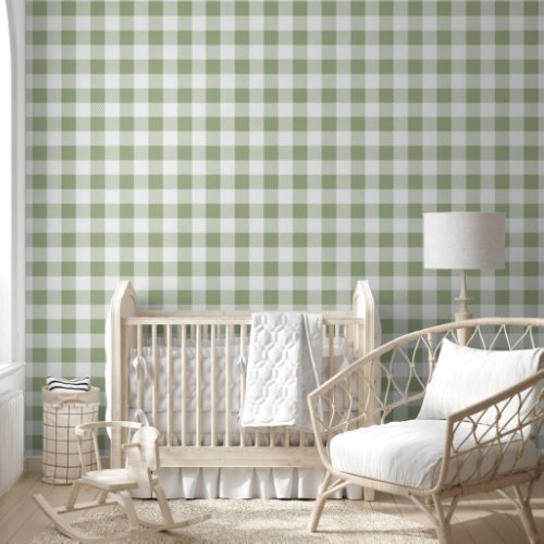 Modern Sage Green Gingham Checks  Wallpaper