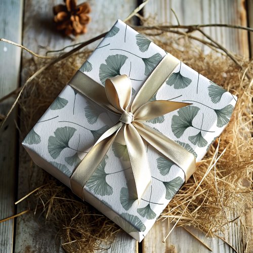 Modern Sage Green Ginkgo foliage  Wrapping Paper Sheets