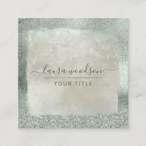 Modern Sage Green Glitter Script Signature Square Business Card