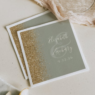 Modern Sage Green Gold Glitter Wedding Napkins