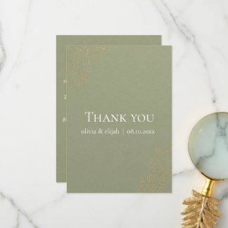 Modern Sage Green Gold Minimalist Wedding Thank Yo You Card