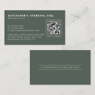 Modern Sage Green Gold QR Code Professional Business Card