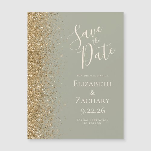 Modern Sage Green Gold Save the Date Magnetic Card