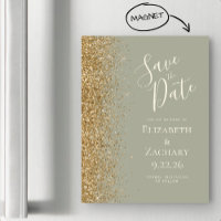 Modern Sage Green Gold Save the Date Magnetic Card