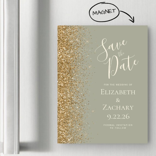 Modern Sage Green Gold Save the Date Magnetic Card (Creator Uploaded)