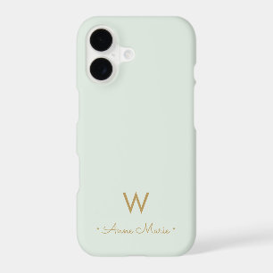 Modern Sage Green Gold Script Monogram iPhone 17 Case