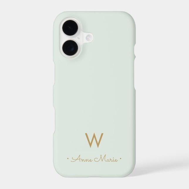 Modern Sage Green Gold Script Monogram Case-Mate iPhone Case (Back)
