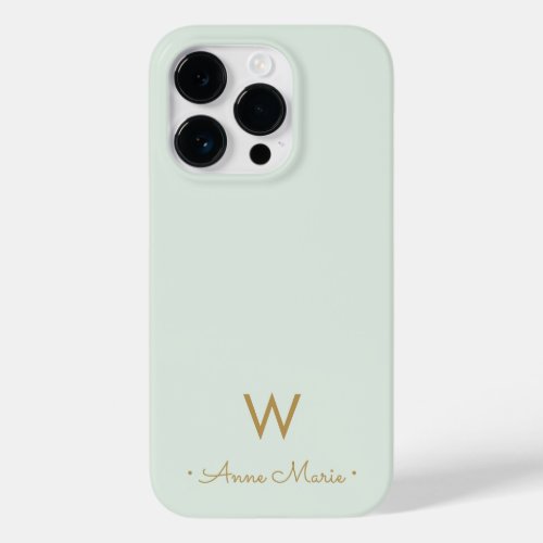 Modern Sage Green Gold Script Monogram Case_Mate iPhone 14 Pro Case