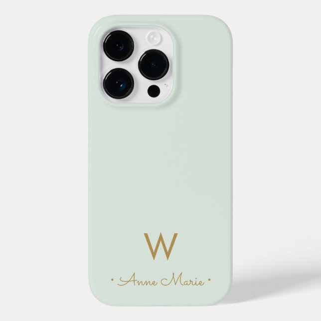 Modern Sage Green Gold Script Monogram Case-Mate iPhone Case (Back)