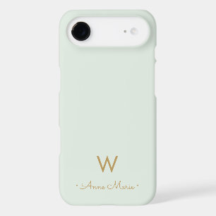 Modern Sage Green Gold Script Monogram iPhone 17 Air Case
