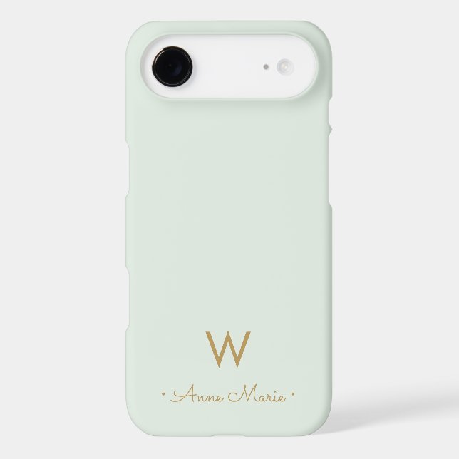Modern Sage Green Gold Script Monogram Case-Mate iPhone Case (Back)
