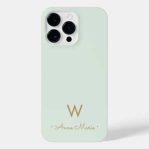 Modern Sage Green Gold Script Monogram iPhone 14 Pro Max Case