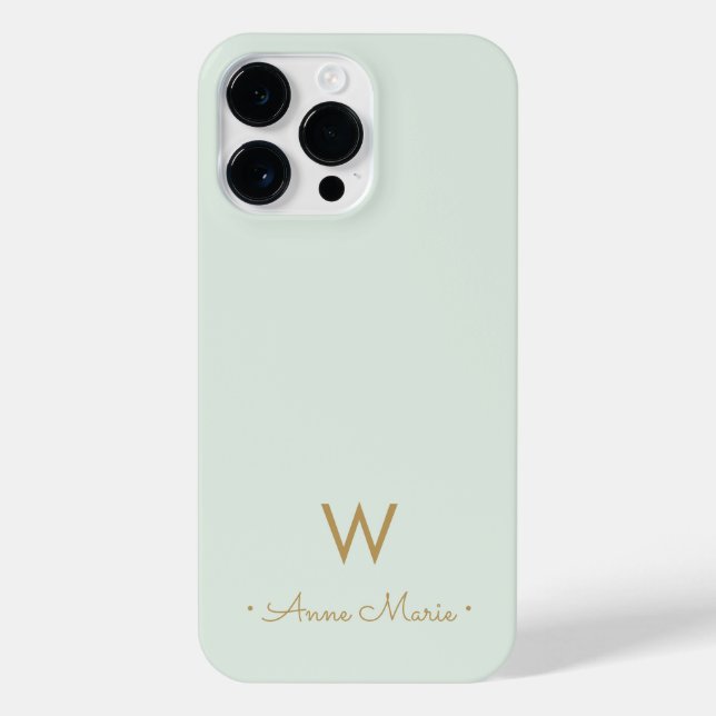 Modern Sage Green Gold Script Monogram iPhone Case (Back)