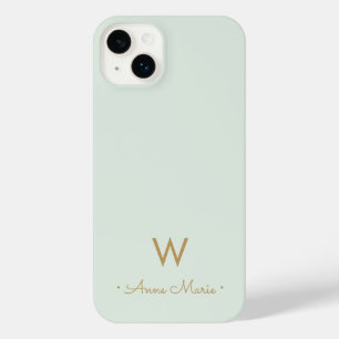 Modern Sage Green Gold Script Monogram iPhone 14 Plus Case