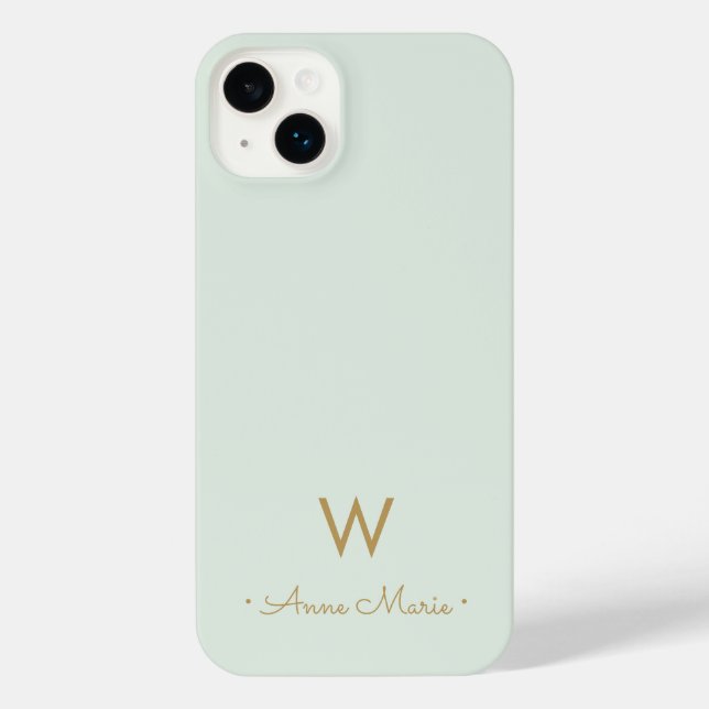 Modern Sage Green Gold Script Monogram iPhone Case (Back)
