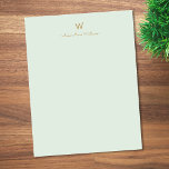 Modern Sage Green Gold Script Monogram Letterhead<br><div class="desc">A modern,  elegant monogram design with gold handwritten minimalist script typography and sans serif block typography on an elegant pale pastel sage green background. The monogram and name can be easily personalized.</div>