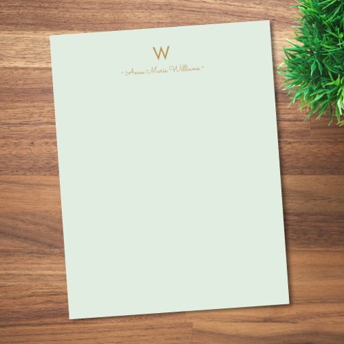Modern Sage Green Gold Script Monogram Letterhead