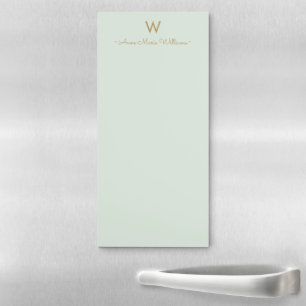 Modern Sage Green Gold Script Monogram Magnetic Notepad