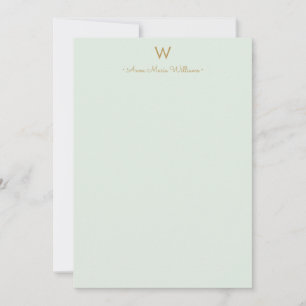 Modern Sage Green Gold Script Monogram Note Card