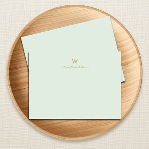 Modern Sage Green Gold Script Monogram Note Card