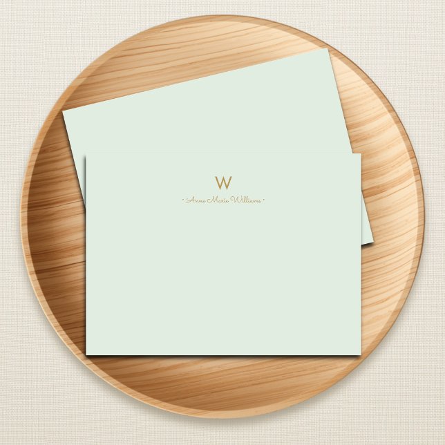 Modern Sage Green Gold Script Monogram Note Card (Creator Uploaded)