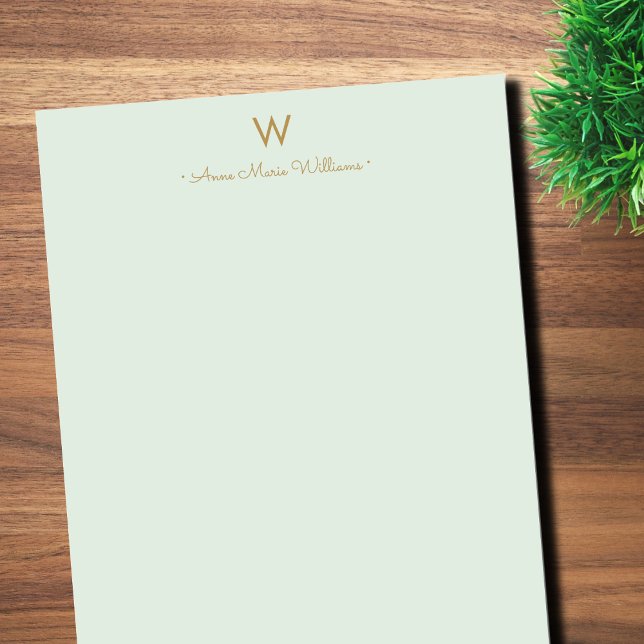 Modern Sage Green Gold Script Monogram Notepad (Creator Uploaded)