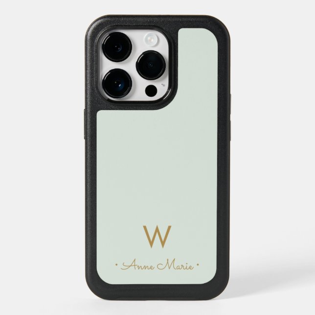 Modern Sage Green Gold Script Monogram Otterbox iPhone Case (Back)
