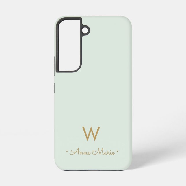 Modern Sage Green Gold Script Monogram Samsung Galaxy Case (Back)