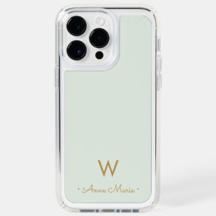 Modern Sage Green Gold Script Monogram Speck iPhone 14 Pro Max Case