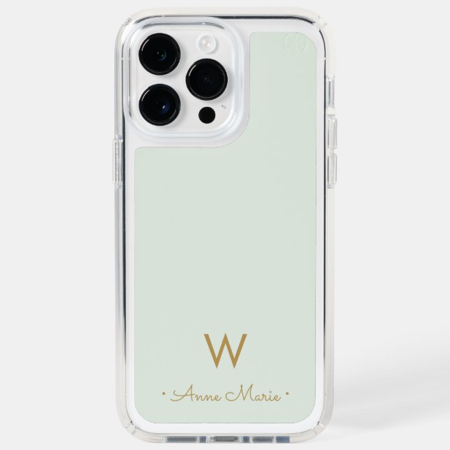 Modern Sage Green Gold Script Monogram Speck iPhone Case (Front)