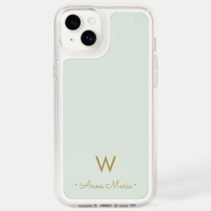 Modern Sage Green Gold Script Monogram Speck iPhone 14 Plus Case