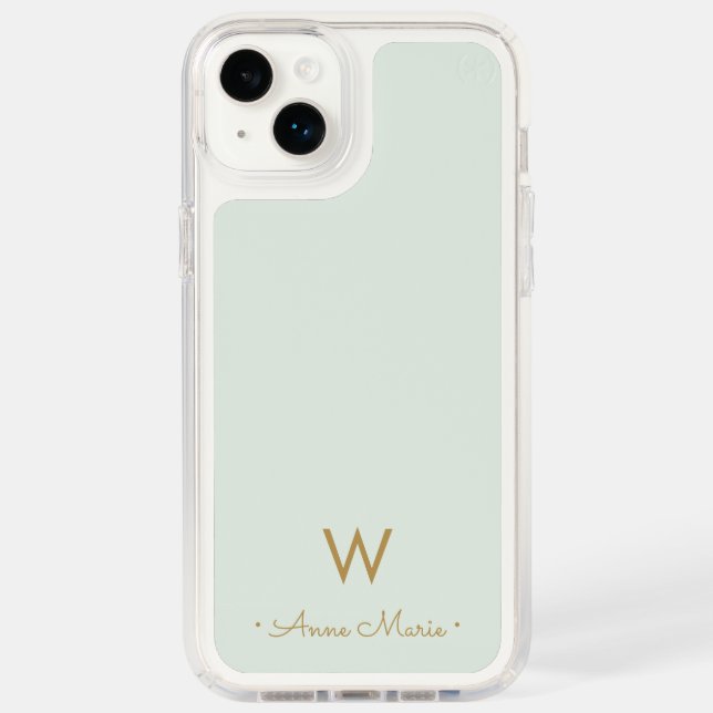 Modern Sage Green Gold Script Monogram Speck iPhone Case (Front)