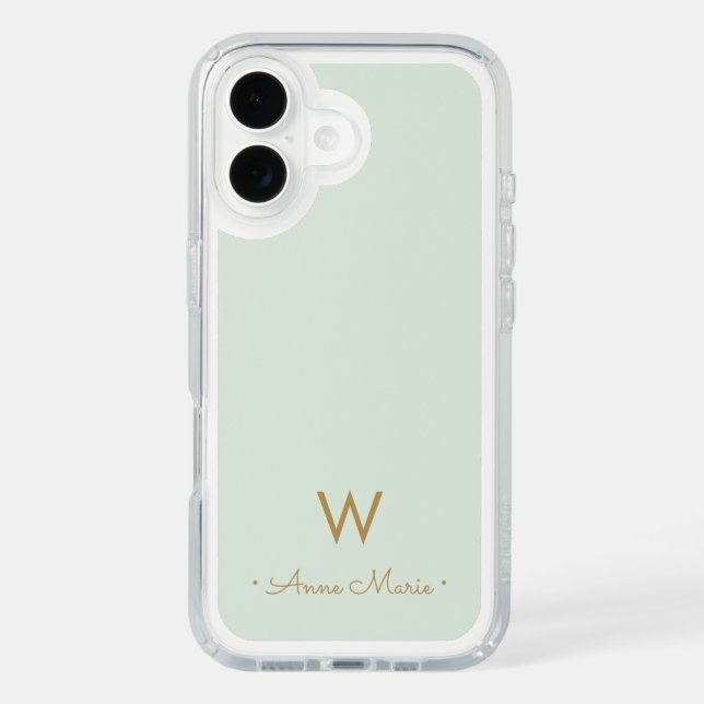 Modern Sage Green Gold Script Monogram Speck iPhone Case (Front)