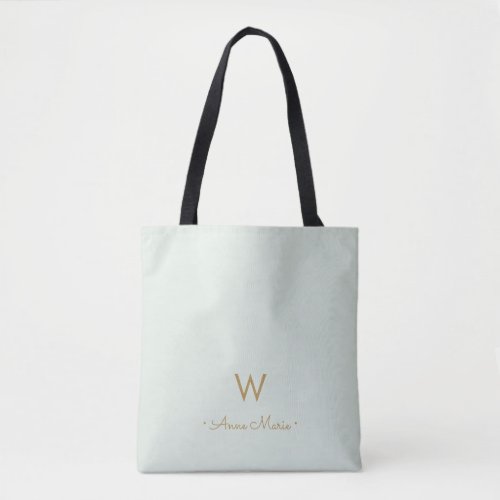 Modern Sage Green Gold Script Monogram Tote Bag